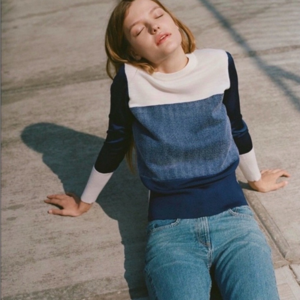 rag & bone Navy and White Crew Neck Sweater